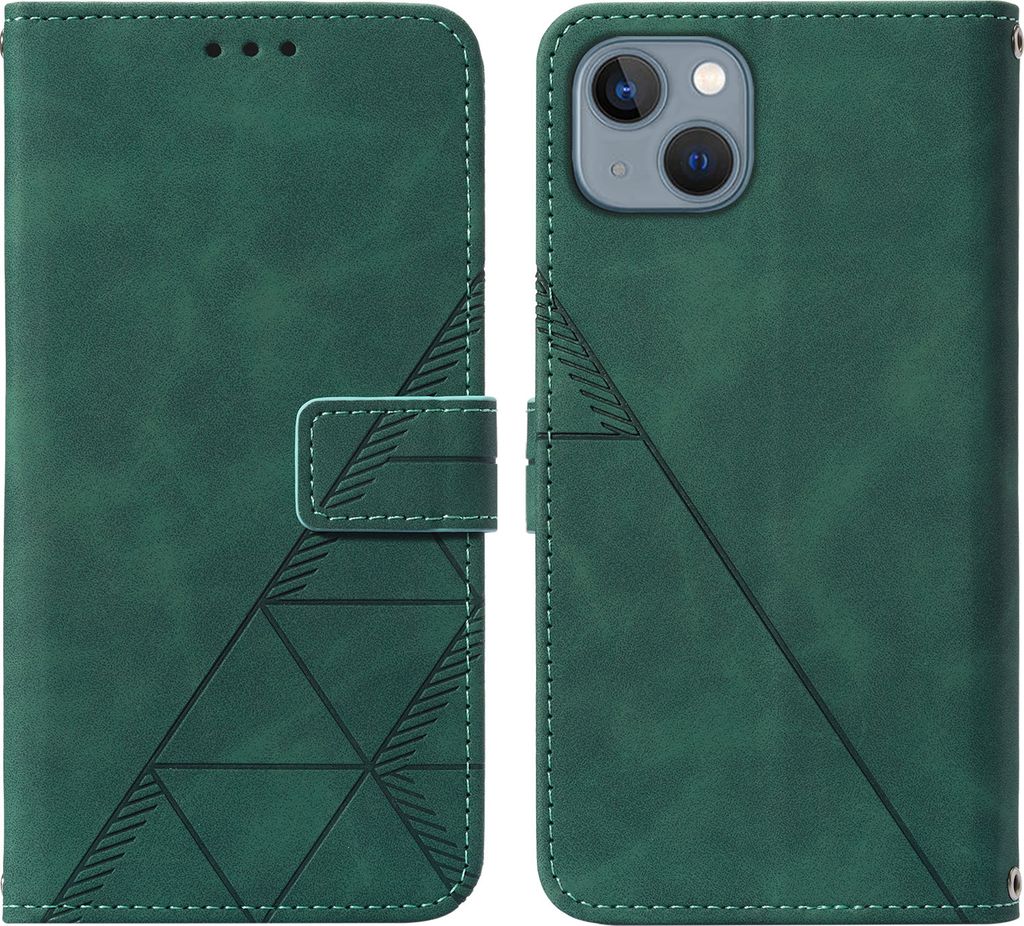 iPhone 13 Mini Hülle, Schlank Prägung Flip Leder Kartenfächer Schutzhülle mit Ständer für iPhone 13 Mini Grün