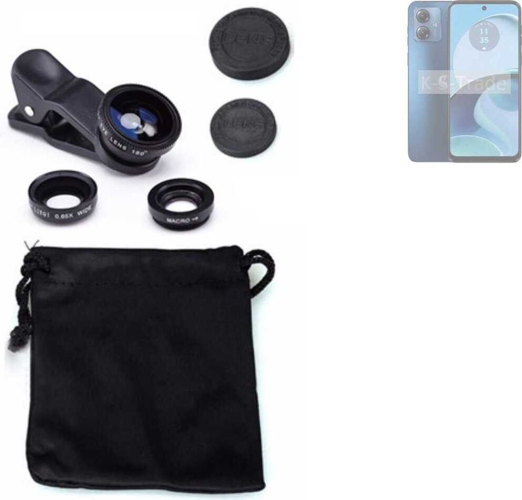 K-S-Trade Smartphone Kamera Linsen Set Kompatibel mit Motorola Moto G14 3in1 Clip-On Kamera Adapter Macro Weitwinkel FishEye Fischauge Objektiv Linse