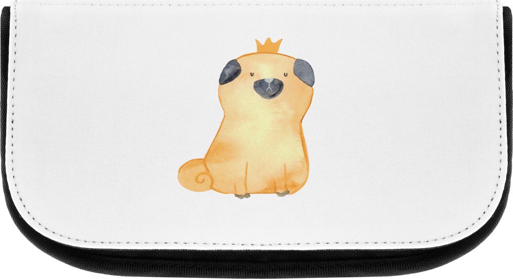 Mr. & Mrs. Panda Kosmetiktasche Mops Krone - Weiß - Geschenk, Hund, schminkaufbewahrung, Make-Up Tasche, kosmetiktäschchen, Organizer, Lustig, K...