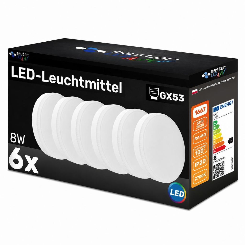 MasterLED LED-Leuchtmittel GX53 flach 8 W 720 lm 2700 K Produktbild 