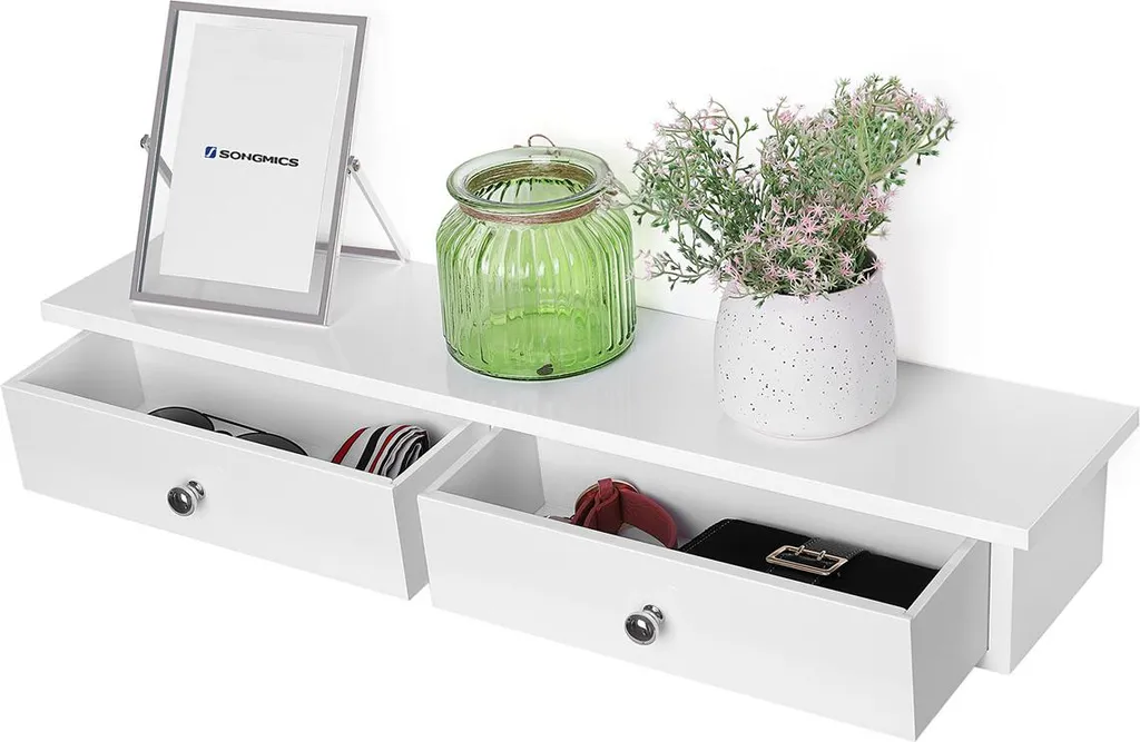 Étagère murale avec 2 tiroirs blanche en bois MDF - Modèle悬浮 L60 cm - 3