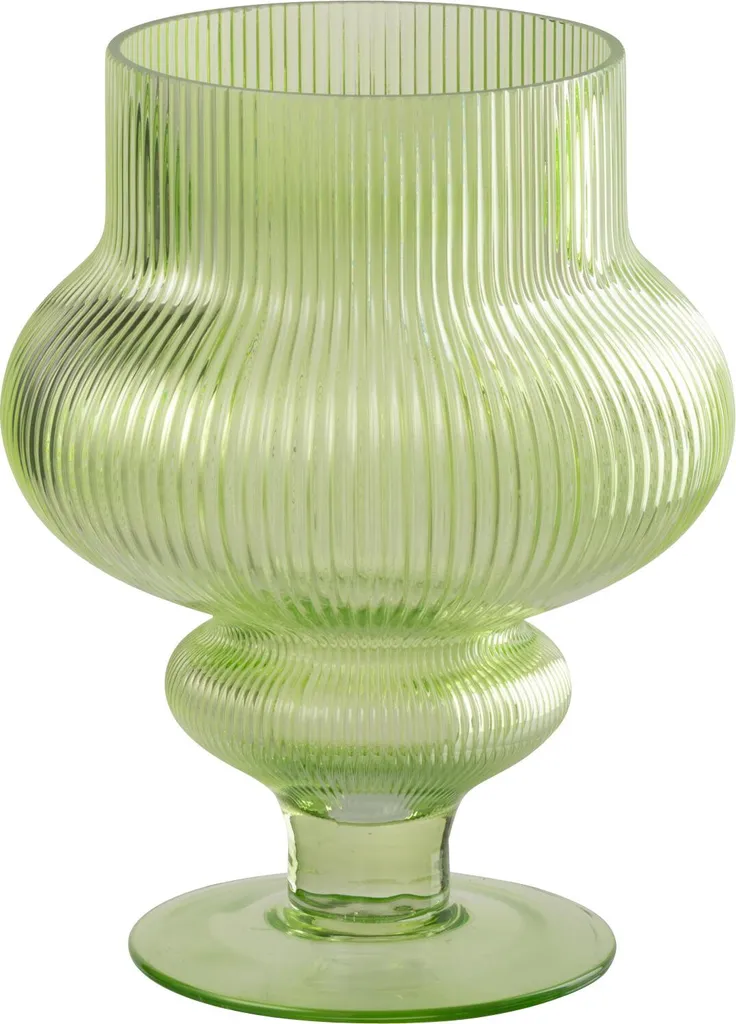 Petit Vase Ada J-Line en Verre Vert avec Finition Stries Verticales