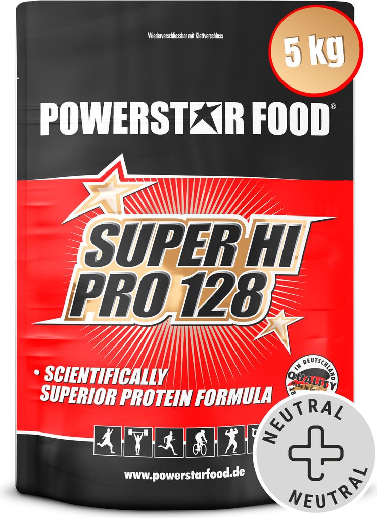 Powerstar SUPER HI PRO 128 | Mehrkomponenten Protein-Pulver 5kg | Höchste Biologische Wertigkeit | Protein-Shake zum Muskelaufbau | Nature