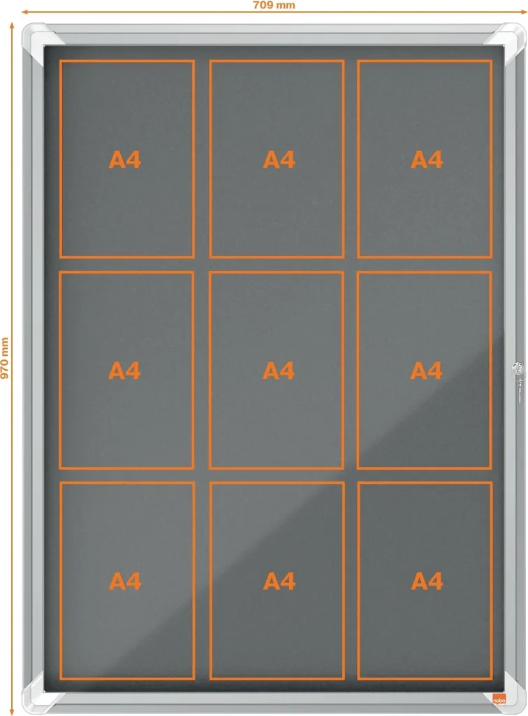 Vitrine d'affichage Premium Plus feutre gris 9xA4 avec porte rabattable
