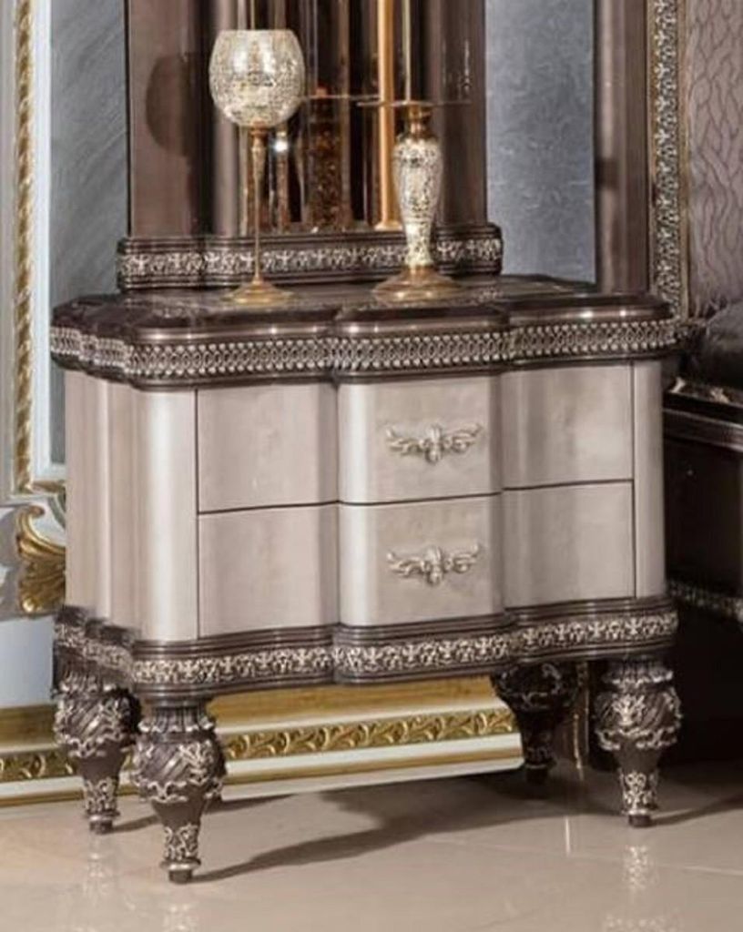 Casa Padrino Luxus Barock Nachtkommode Grau / Schwarz / Gold - Prunkvoller Barockstil Nachttisch mit 2 Schubladen - Luxus Schlafzimmer Möbel im Ba...