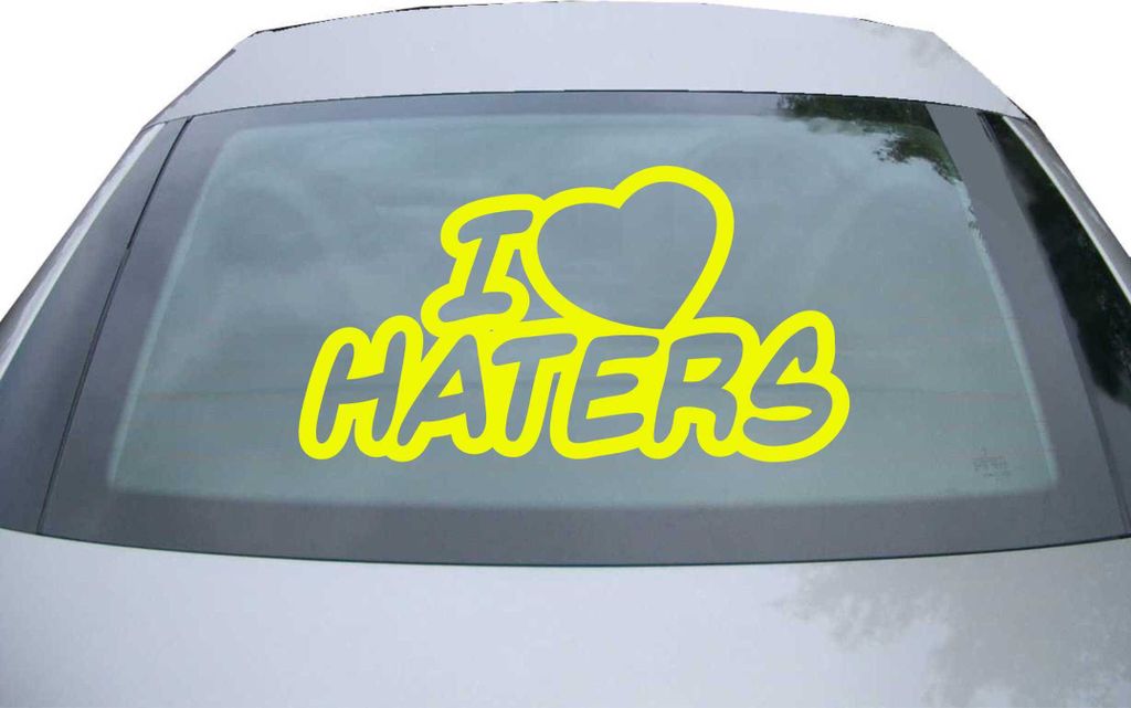 Indigos UG - Aufkleber Heckscheibe & Motorklappe DE6014 - neongelb - 600x328 mm - i Love haters - Auto Scheiben Fenster Heckklappe Tuning Racing JD...