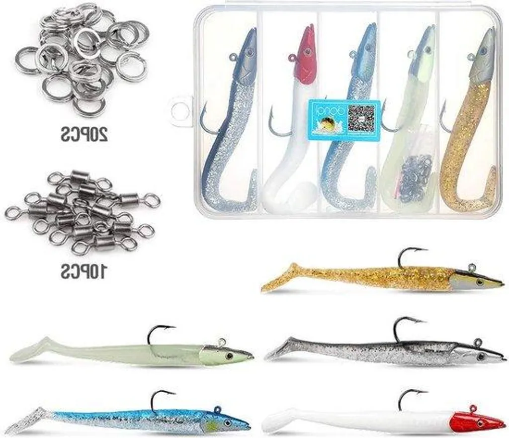 Kit leurre de pêche souple 5 pièces avec têtes plombées et hameçons