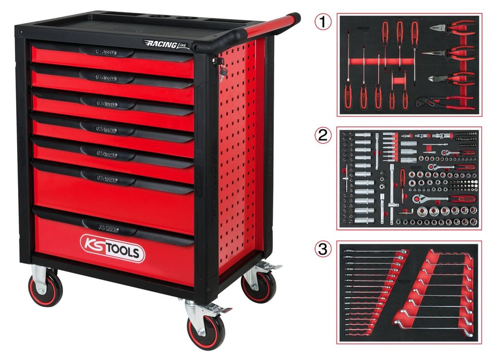 KS TOOLS RACINGline SCHWARZ/ROT Werkstattwagen mit 7 Produktbild 