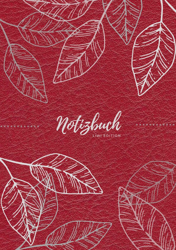 Notizbuch Tagebuch A5 liniert - 100 Seiten 90g/m² - Soft Cover - Silberne Blätter auf rot -Papier