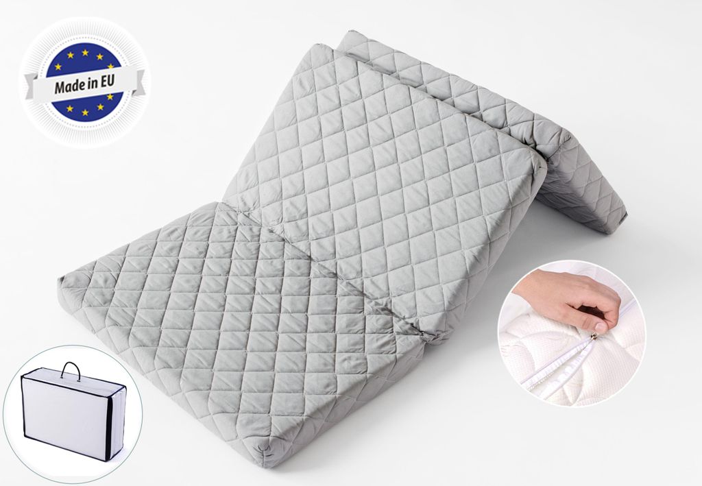 Matelas de voyage pliable 120x60cm gris 7cm d'épaisseur, Image du produit 