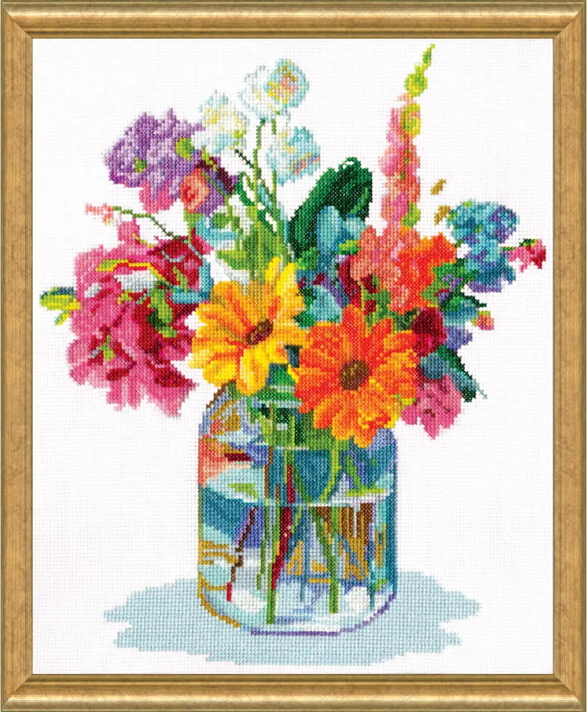 Design Works Kit Broderie Point de Croix Bouquet de Fleurs 25x30cm