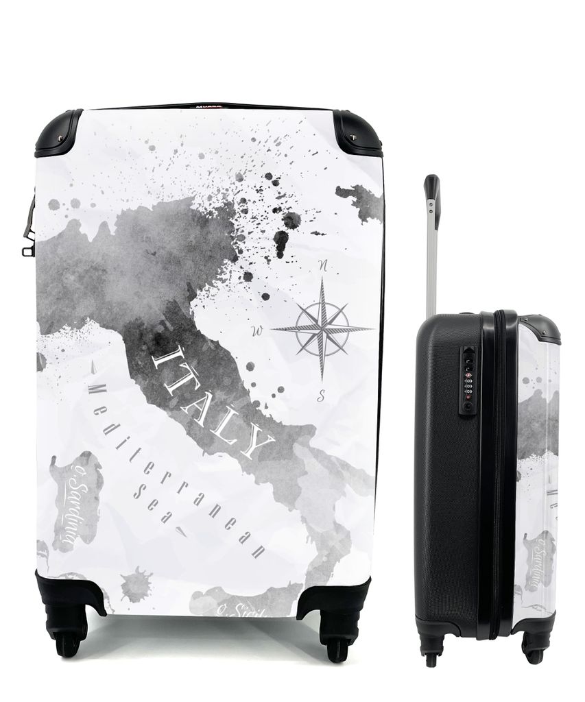 MuchoWow Koffer Handgepäck Trolley Rollkoffer Kleine Reisekoffer mit 4 Rollen - Italien - Karte - Aquarell - Cabin Size < 55x40x23 cm & 55x40x20...