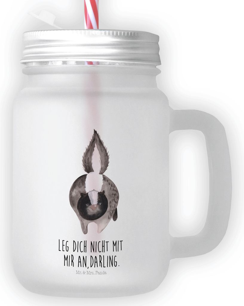 Mr. & Mrs. Panda Glas Stinktier Angriff - Transparent - Geschenk, Becher mit Deckel, Wildtier, Cocktailglas, Trinkgefäß, Skunk, Und Strohhalm, Ma...