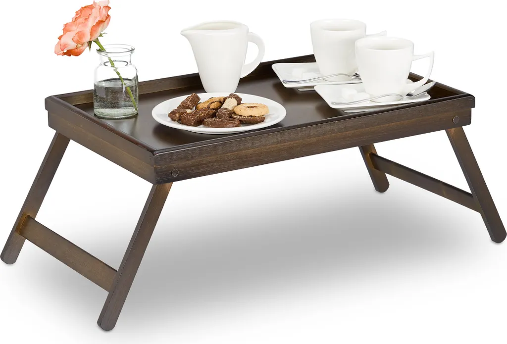 relaxdays 2 x vassoio da letto in bambù marrone scuro