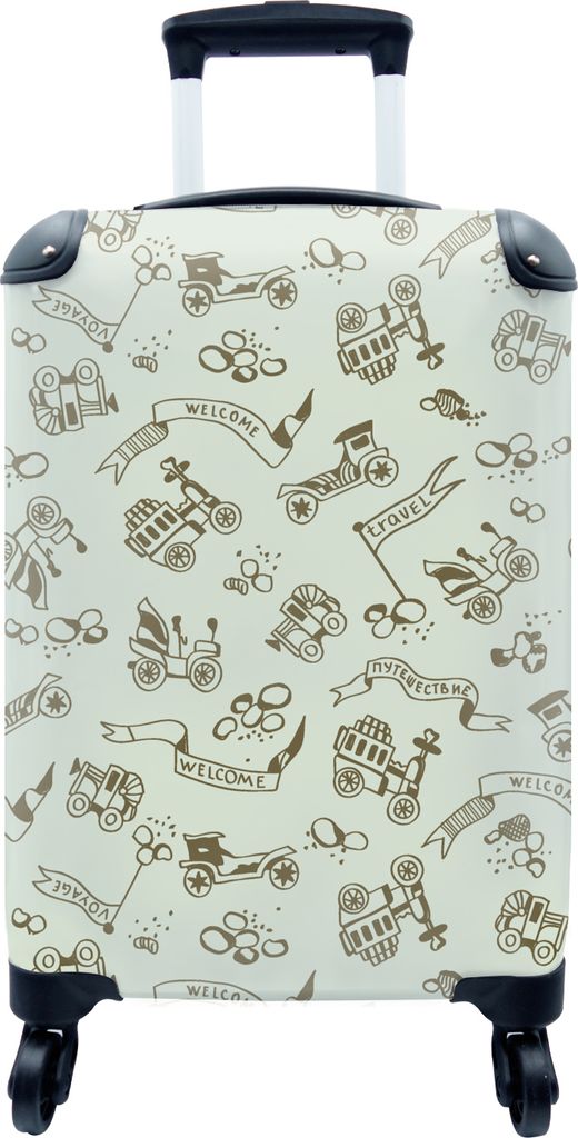 MuchoWow MuchoWow Koffer Handgepäck Trolley Rollkoffer Kleine Reisekoffer mit 4 Rollen - Jahrgang - Auto - Oldtimer - Junge - Muster - Cabin S...