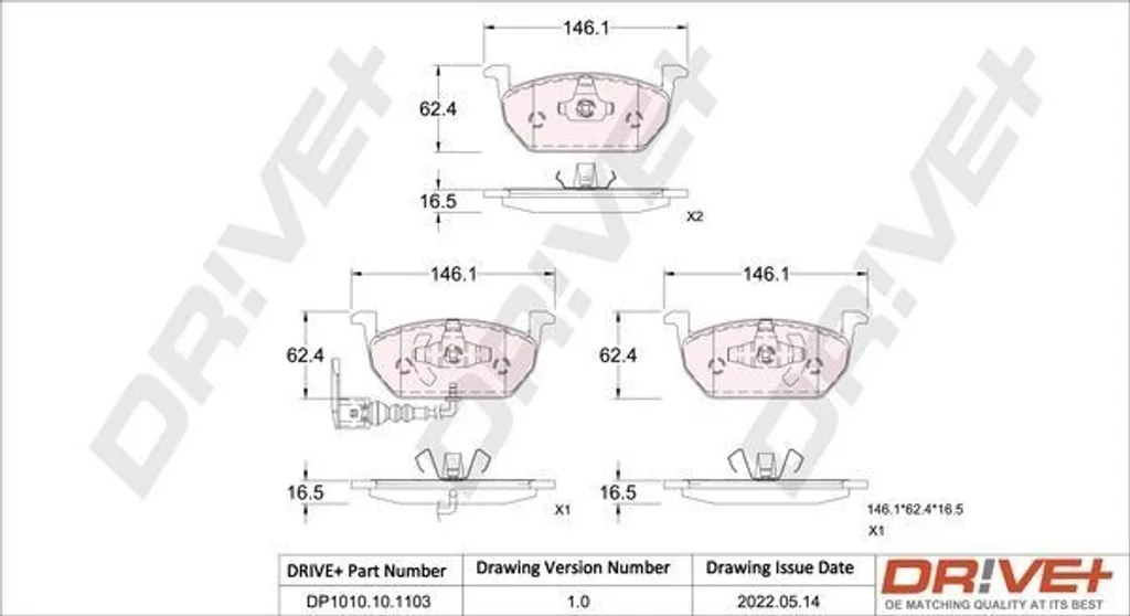 Plaquettes de frein Dr!ve+ DP1010.10.1103 - OE 5Q0 698 151 C pour VW