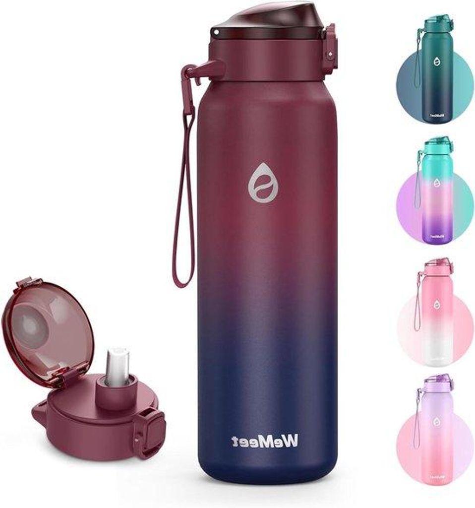Isolierter 1-Liter-Wasserflasche - Lautlos und sportlich geeignet - Rot-Schwarz - Edelstahl