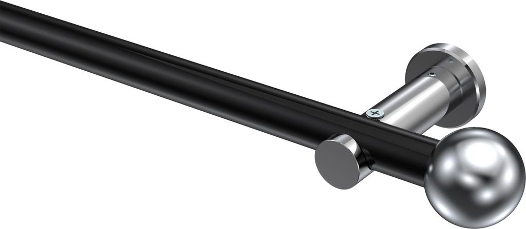 Interdeco Gardinenstange / Vorhangstange Schwarz / Chrom, Typ Platon Luino (Kugel) ohne Ringe, 20 mm Ø 1-läufig, 280 cm