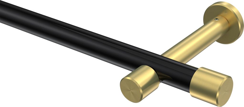 Interdeco Gardinenstange / Vorhangstange Schwarz / Messing-Optik, Typ Prestige Santo (Kappe) ohne Ringe, 20 mm Ø 1-läufig, 520 cm