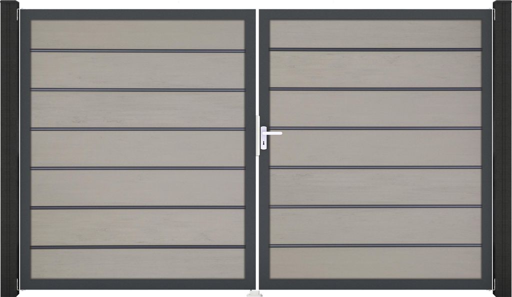 GroJa Solid Grande Premium Tor Schwarz co-ex DIN rechts 300x180x4 cm Alu-Rahmen DB 703, 2-flügelig