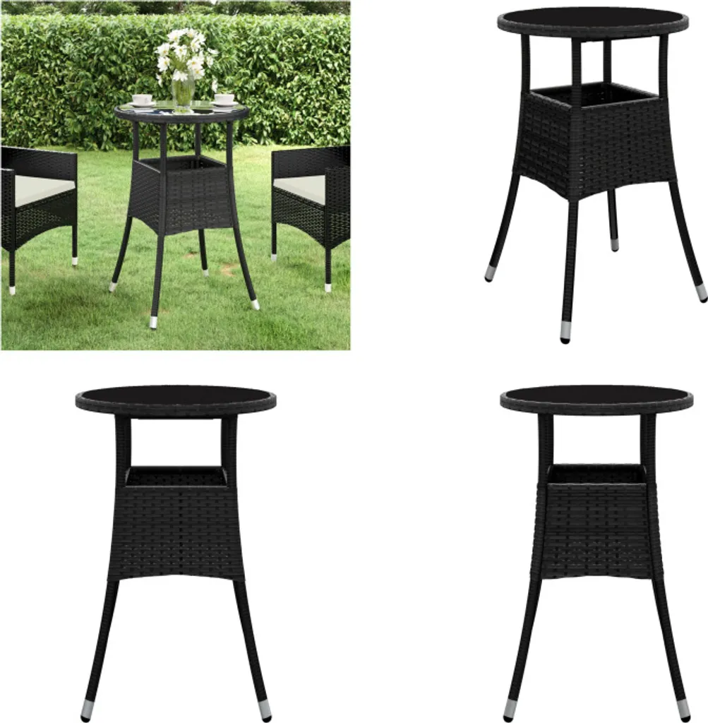 Tavolo Rotondo vidaXL da Esterno Ø60x75 cm Rattan Nero e Vetro - Shop