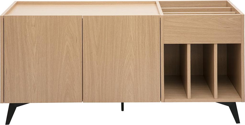 Miliboo - Buffet zur Aufbewahrung von Vinyls in hellem Eichenholzfinish mit schwarzem Metall L140 cm SEDA