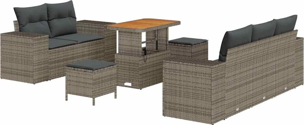 "SALE 2026" Gartensofa Set - Balkonmöbel/Loungeset - elegantes Design - mit Kissen mit Speicher 8 pcs Grau Poly Rattan - 221x179x85cm - Gartensofa...