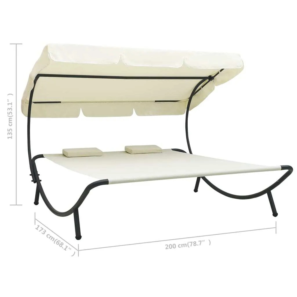 Bain de soleil avec auvent et coussin Blanc crème - Transat de jardin - 7