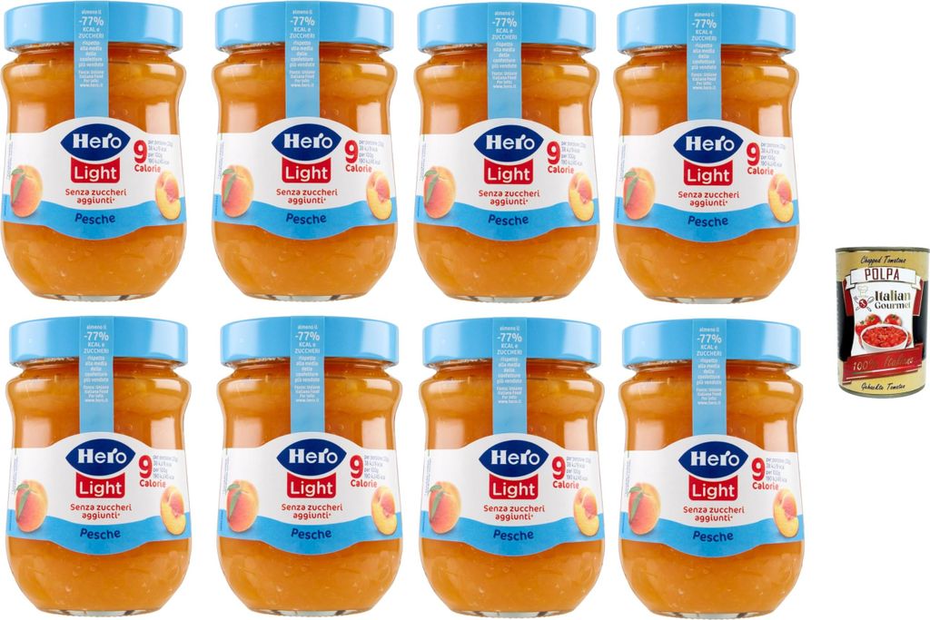 Hero Light Light Pfirsich Marmelade, 8 Gläser mit 280 g, Marmelade und zusätzlicher Marmelade, hochwertige Früchte, ohne Konservierungsstoffe un...