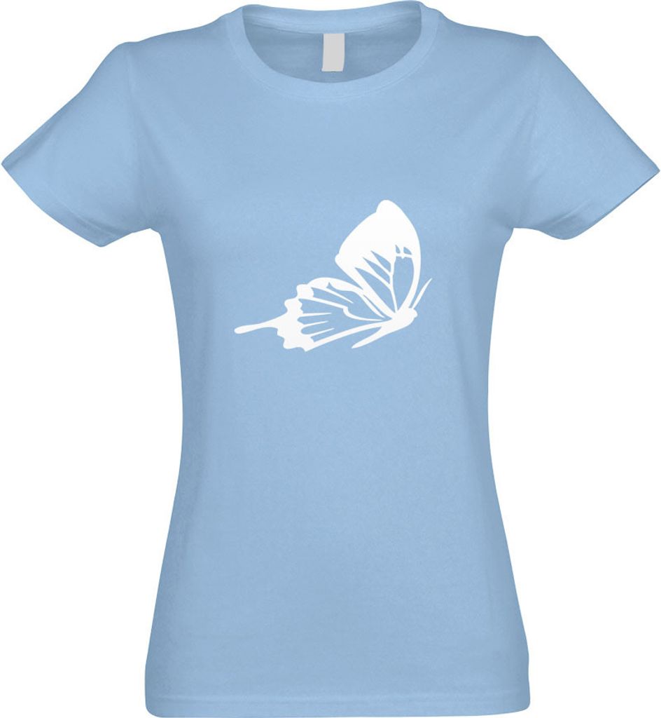 Kiwistar - T-Shirt tailliert - Damen - himmelblau - Schmetterling Nr 5 - mit Motiv Bedruckt - Funshirt Design - Sport - Freizeit - Damen - L