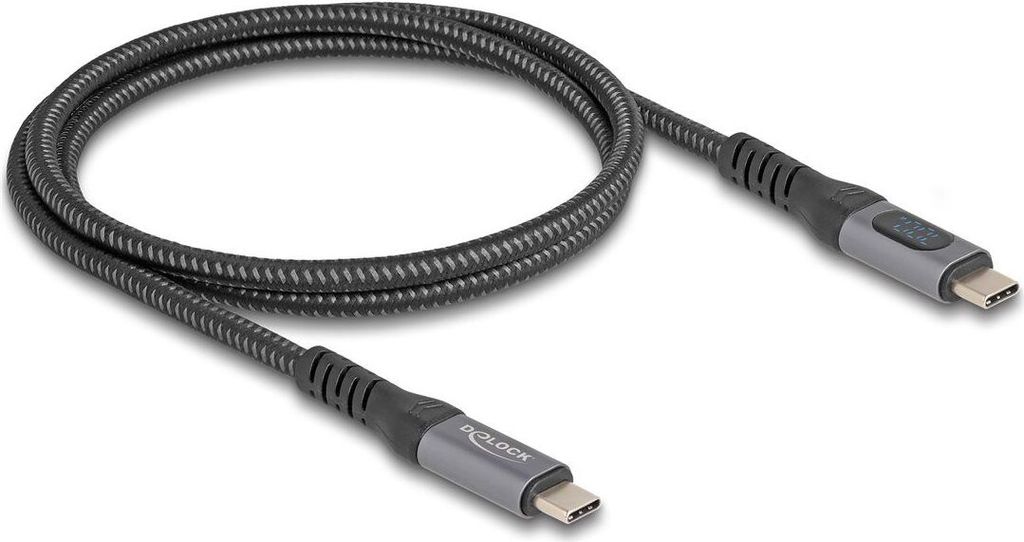 Delock USB 40 Gbps Daten- und Schnellladekabel koaxial 1 m 8K 60 Hz USB PD 3.1 Extended Power Range 240 W
