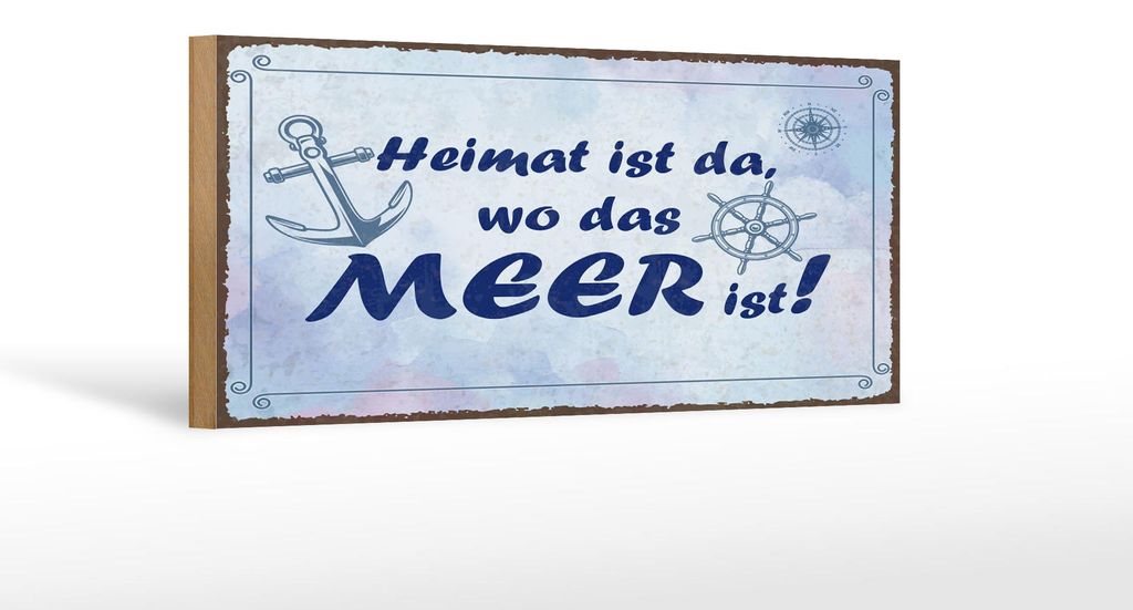 Holzschild Spruch 27x10 cm Heimat ist da, wo das Meer ist Deko Schild