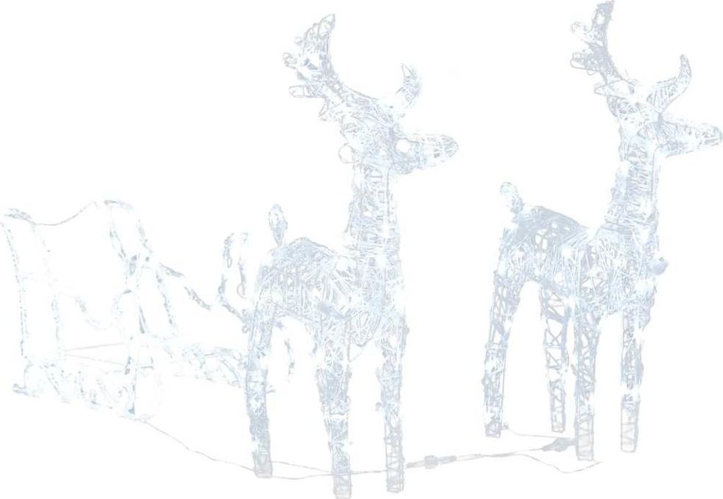 A clear, professional studio shot of a lighted Christmas decoration set featuring two reindeer and a sleigh, presented on a plain white background.