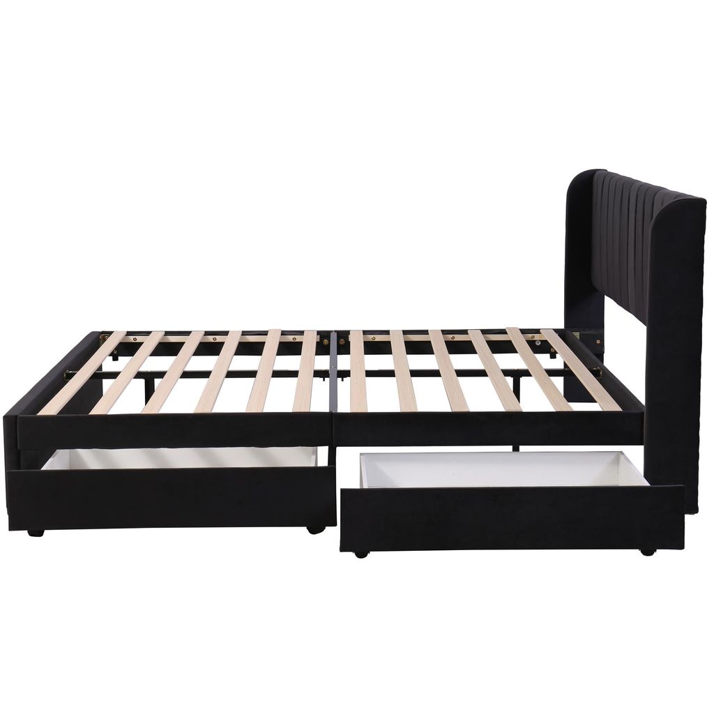Modern Rembourré Cadre de lit avec Lattes 180cm, Lit Double avec Rangement et Fonction de Chargement USB Typ C intégrée,lit Double rembourré, Tête de lit en Tissu en Lin,Grey