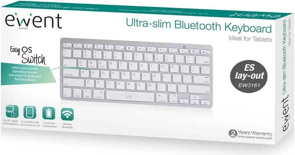 Clavier Bluetooth Ewent EW3161 Blanc AZERTY Espagnol sans Fil Compact - 9