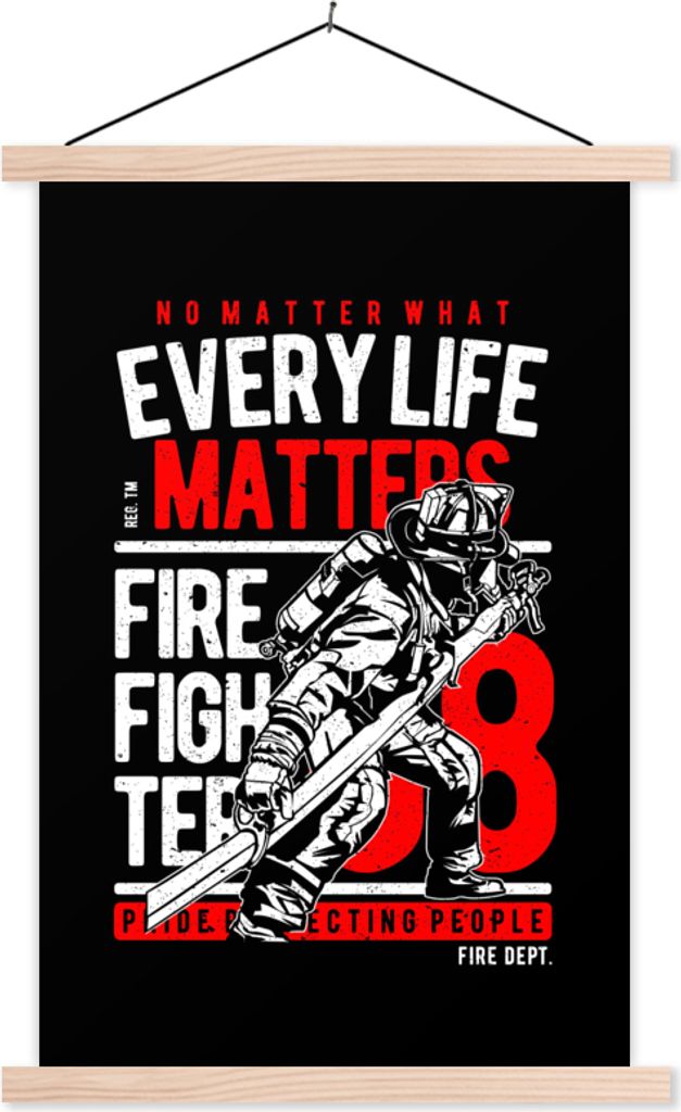 MuchoWow Textilposter Mancave - Feuerwehr - Vintage - Zitate 60x90 cm mit holzfarbenen Rahmen - Textil