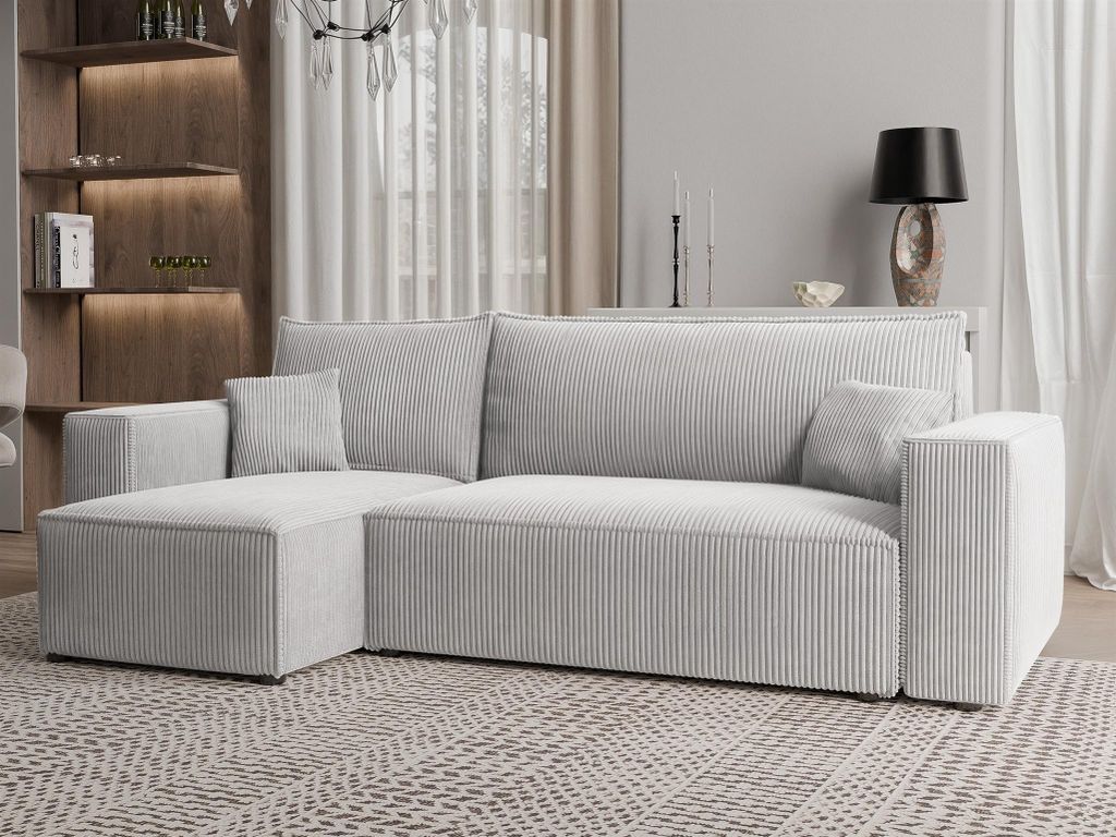 Ecksofa Schlafsofa Sofa ADARA in Stoff Poso Hellgrau Ottomane Links