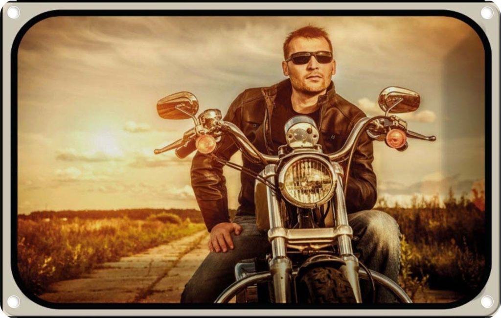 vianmo Blechschild 20x30 cm Motorrad Mann Man Sonnenuntergang Bildmotiv Auto Garage Werkstatt