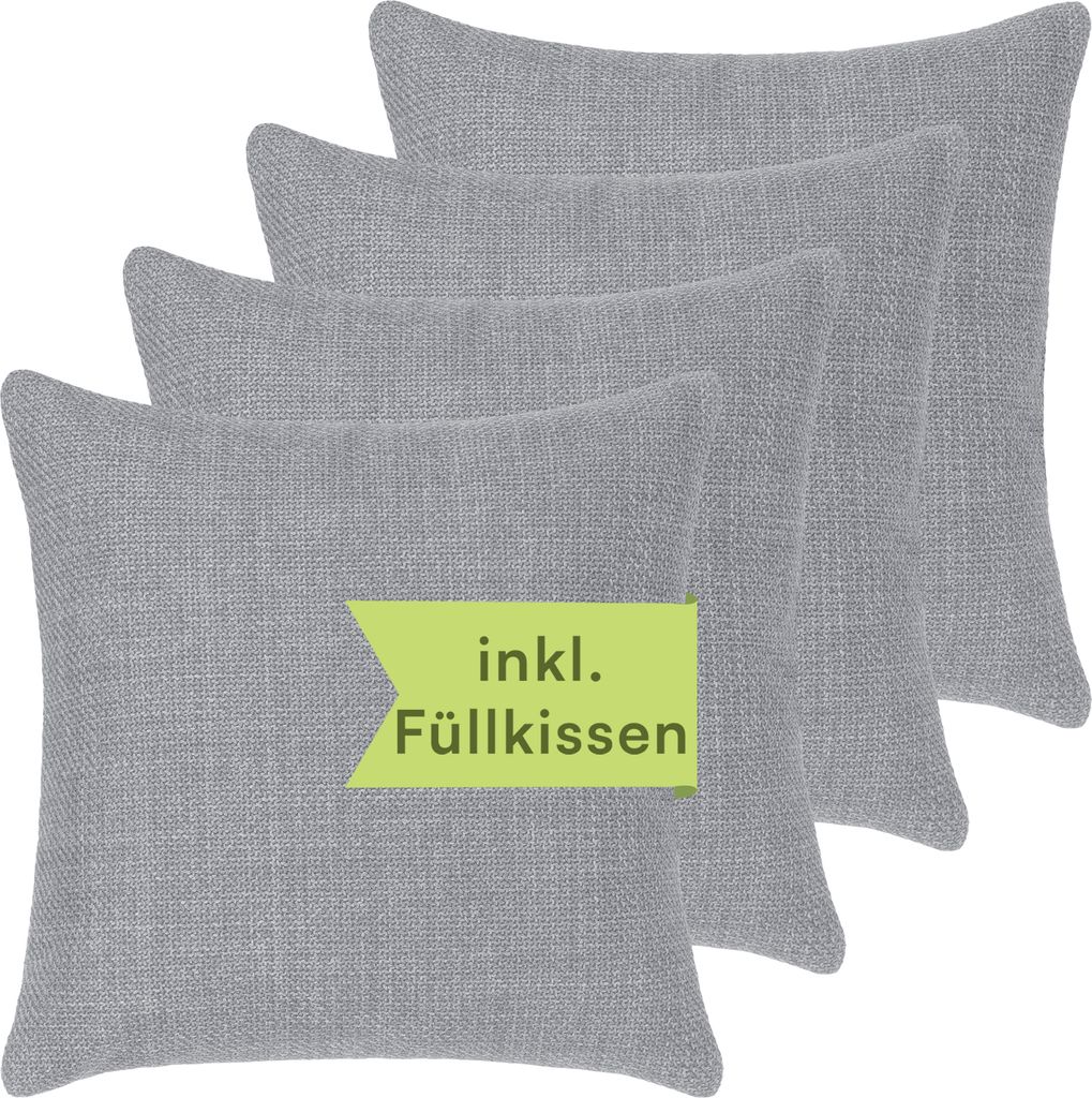 Selfitex Sofakissen, 40x40 4er Set mit Füllung und Bezug, weiche Couchkissen, strukturierter Polsterstoff, inkl. Kissenfüllung, Farbe: Hellgrau