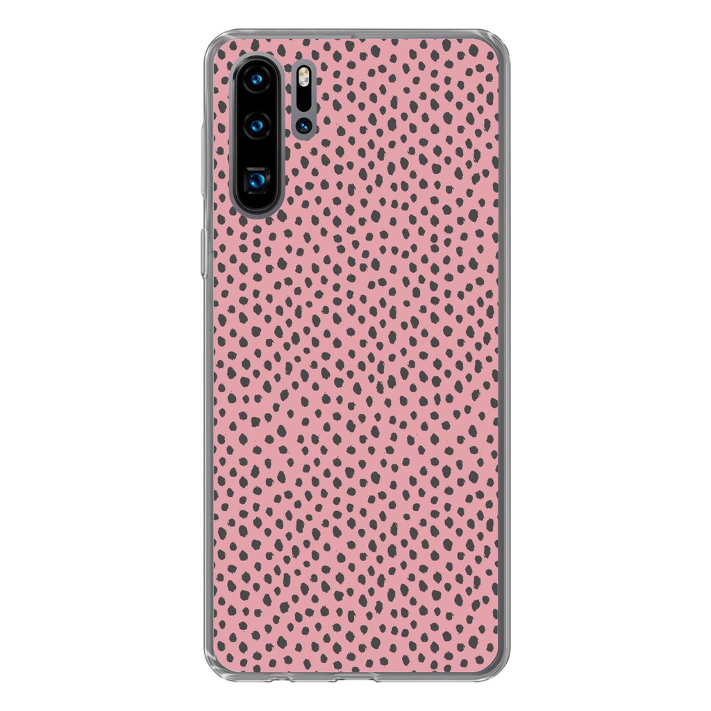 MuchoWow Handyhülle Schutzhülle Hülle für Huawei P30 Pro Polka dots - Rosa - Schwarz Silikon Softcase Handy Hülle - Schutzdeckel
