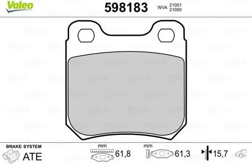 Valeo 598183 Jeu de 4 Plaquettes de Frein Arrière pour Vectra B J96