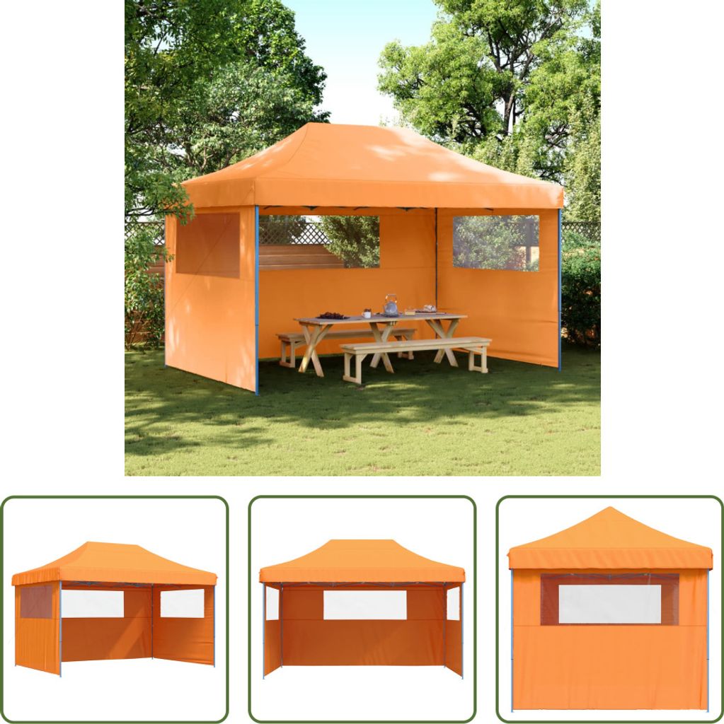 The Living Store Partyzelt Faltbar Pop-Up mit 3 Seitenteilen Orange