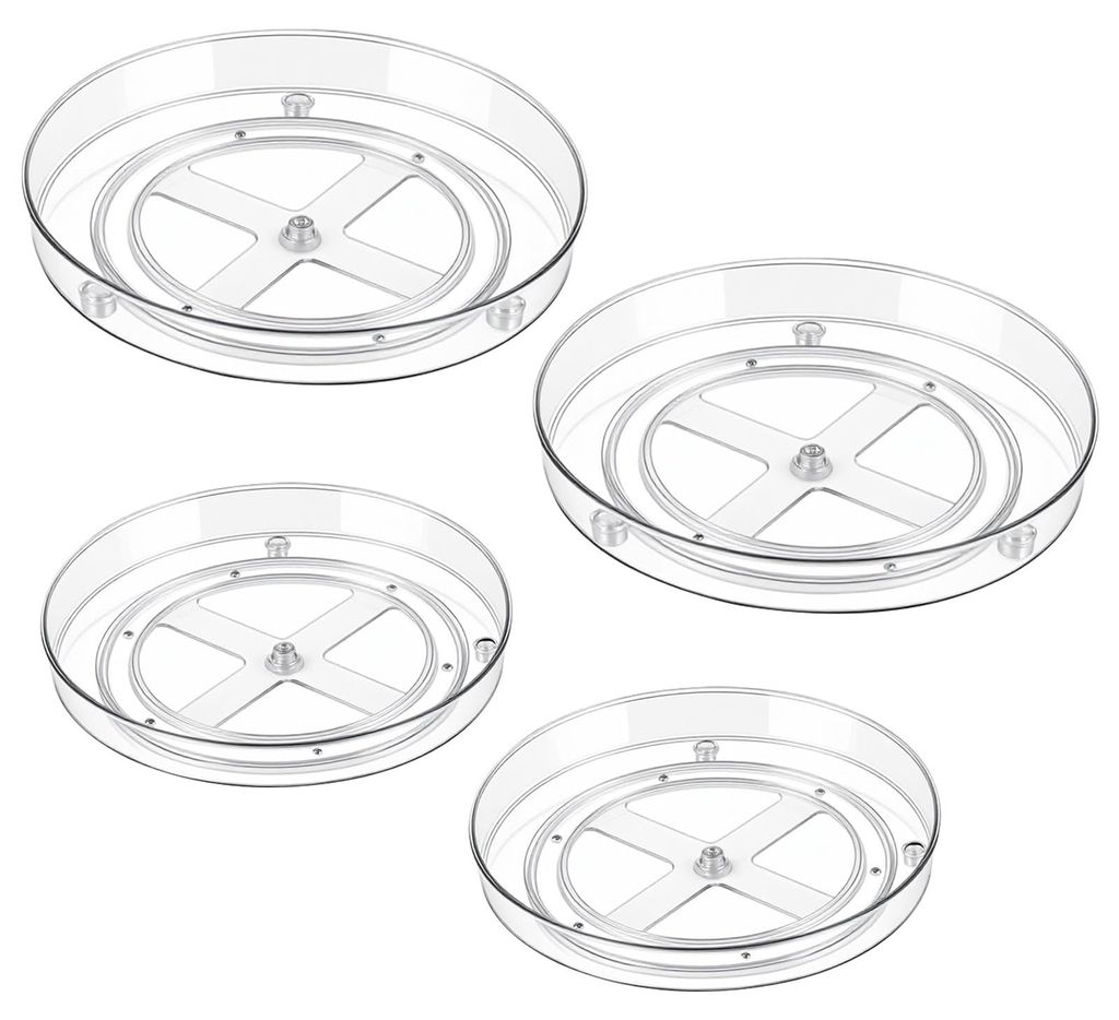 4-teiliges Set drehbarer Kühlschranktabletts, 2 Größen, transparenter drehbarer Küchenorganizer, 23,3 x 3,5 cm und 27 x 4,5 cm, drehbares Table...