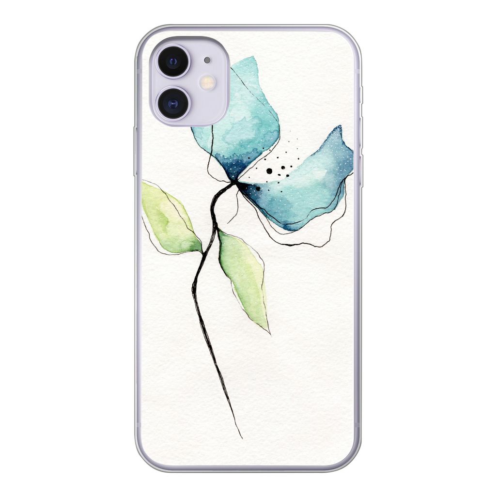 MuchoWow Handyhülle Schutzhülle Hülle für iPhone 11 Blumen - Aquarell - Blau Silikon Softcase Handy Hülle - Handytasche