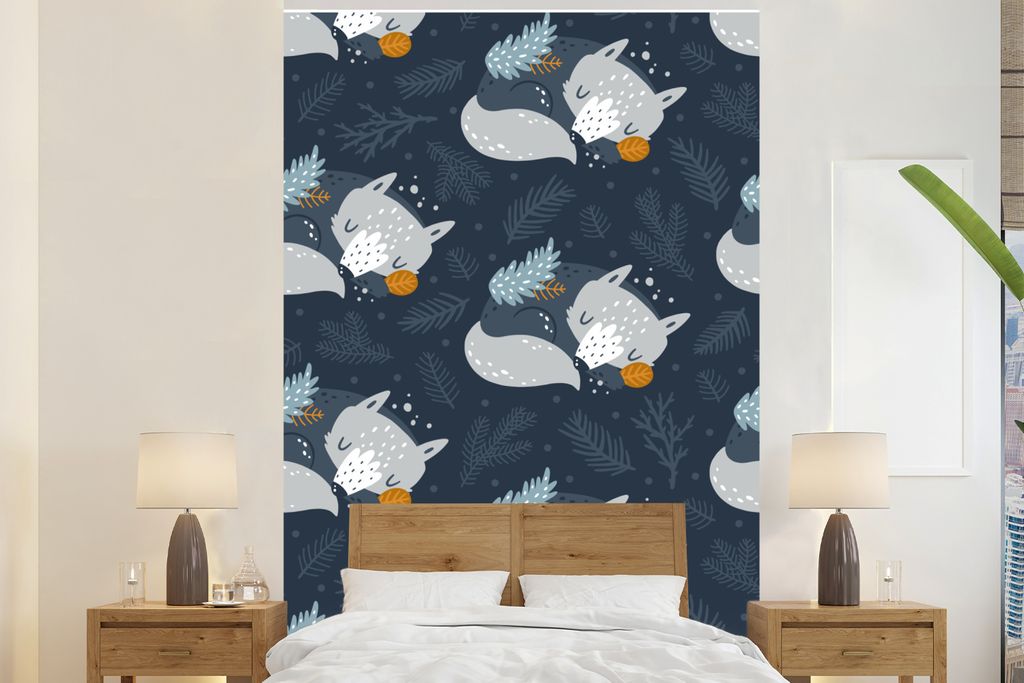 MuchoWow Fototapete für Wohnzimmer oder Schlafzimmer Wandtapete Vinyl Motivtapete Muster - Tiere - Fuchs - 180x280 cm - Wallpaper