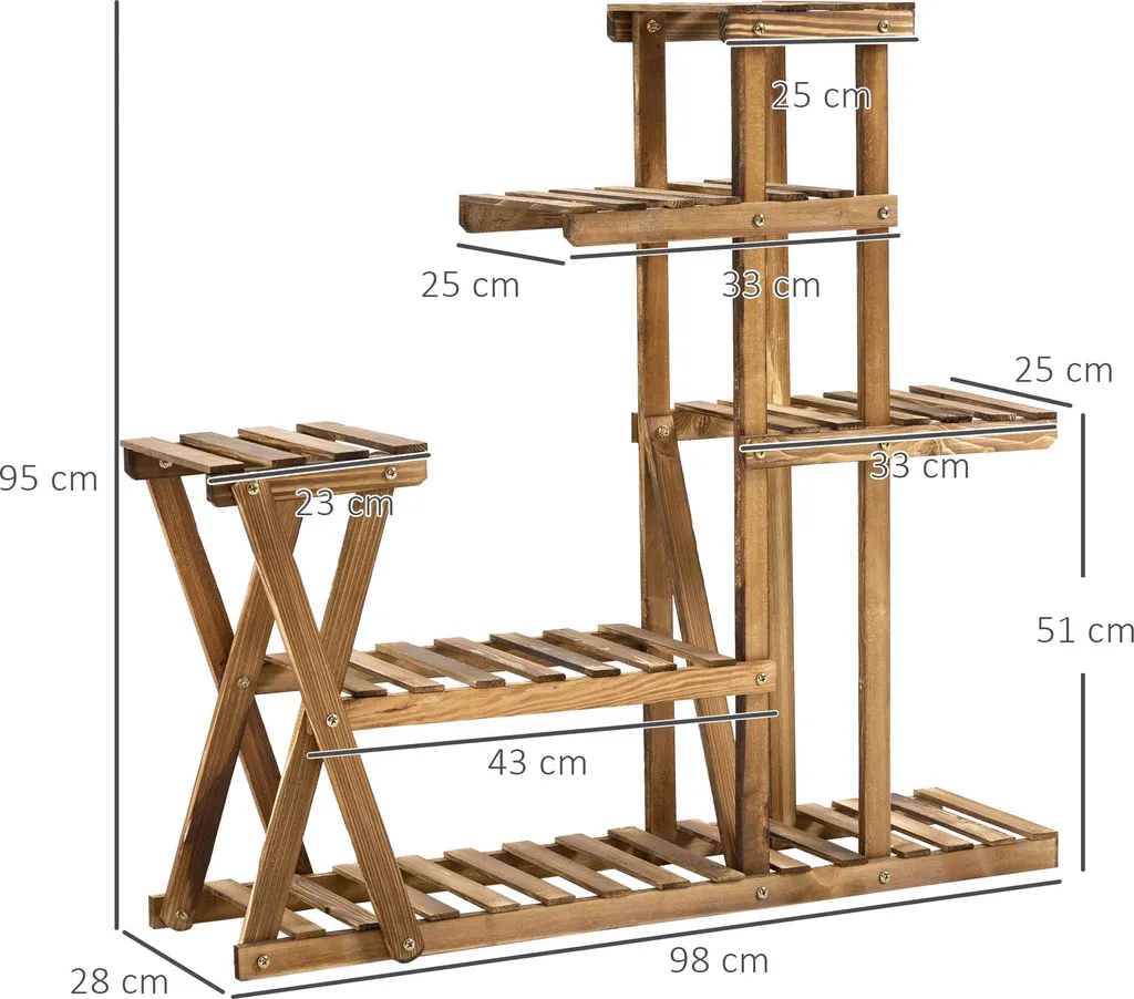 Support fleurs en bois de sapin avec 6 tablettes de rangement vertical - 5