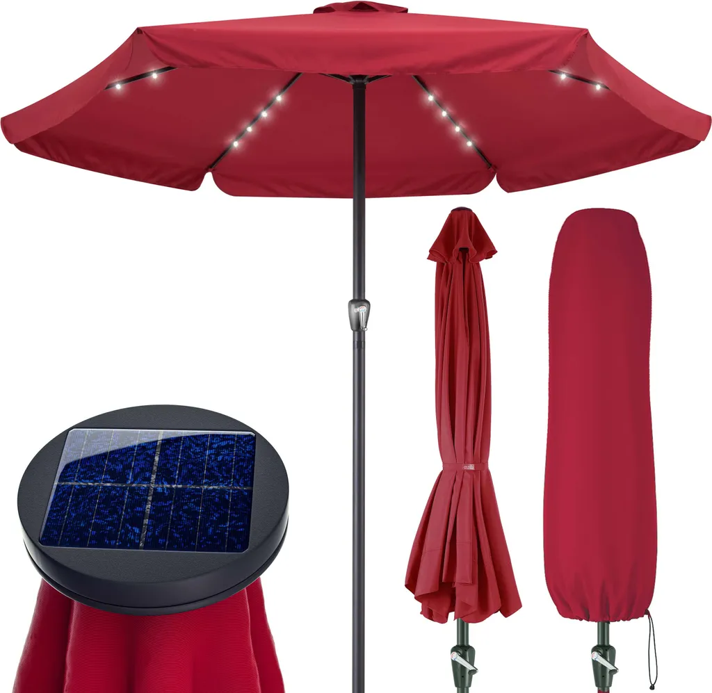 Ombrellone Kingsleeve 330cm Rosso con LED e Manovella - UV 80+