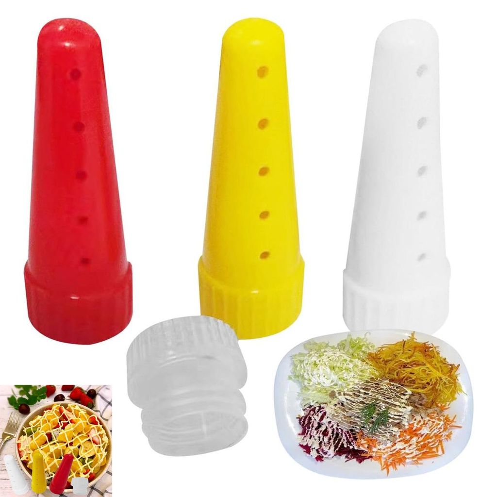 BBQ Ketchup-Quetschflaschen & Sirupspender Set 3-teilig, Spritzbeutel-Aufsätze für Ketchup, Salate und BBQ-Saucen