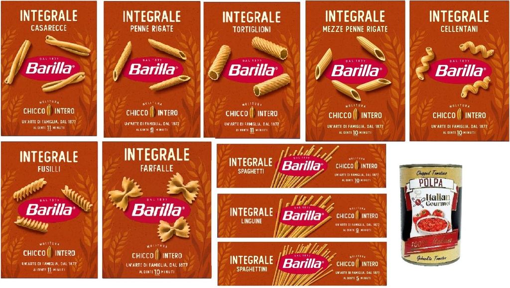Barilla Vollkorn Pasta Mix 10 Sorten/10×500 g (Gesamt 5 kg) Casarecce, Penne Rigate, Tortiglioni, Mezze Penne, Cellentani, Fusilli, Farfalle,Spagh...