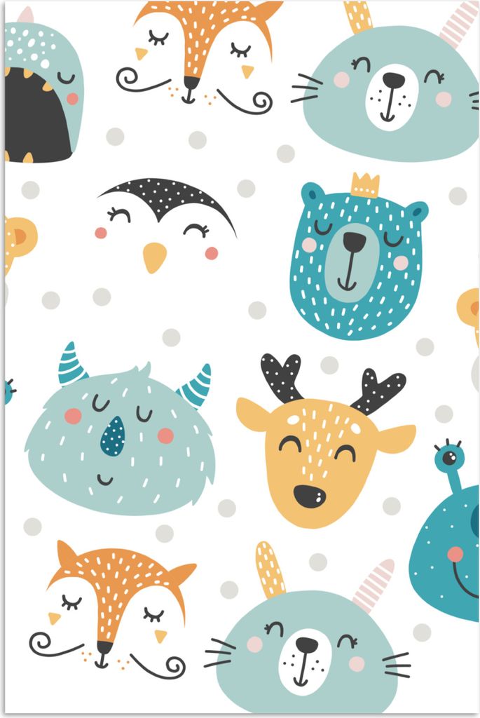MuchoWow Poster Tiere - Kinder - Muster - Jungen - Mädchen - Baby - Kind 20x30 cm - Papierdruck
